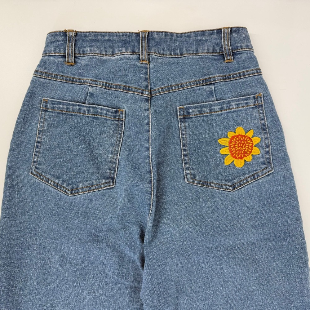 Princess Highway Floral Embroidered Wide Leg Jeans Womens 6 Blue Excellent Boho - Picture 4 of 10
